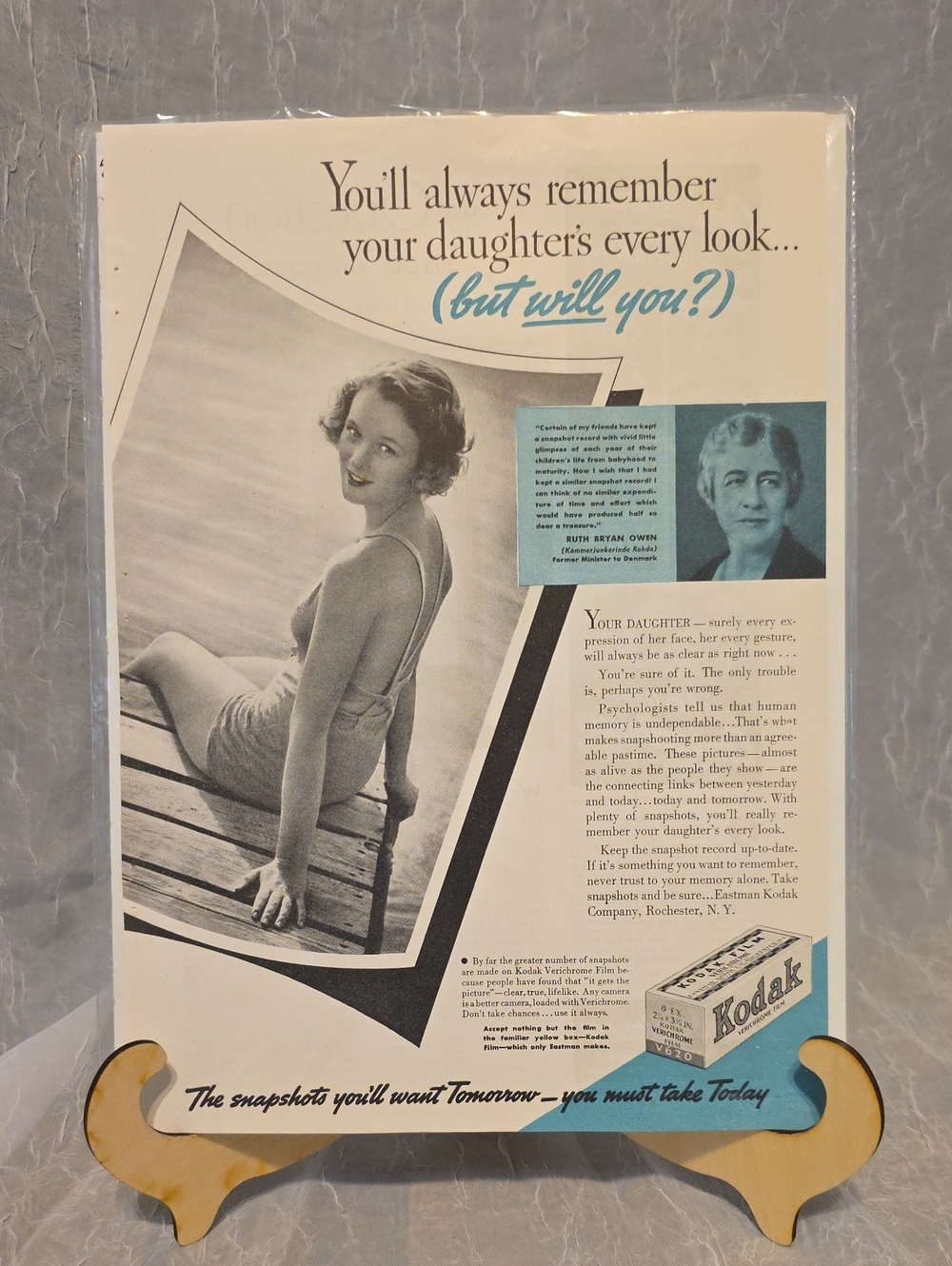 Kodak Vintage Advertisement – Cream, Black & Teal Accents - 1937